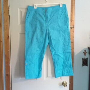 Coldwater Creek Sz 16 Cropped Cargo Pants Light Blue Wide Leg Utility Outdoor